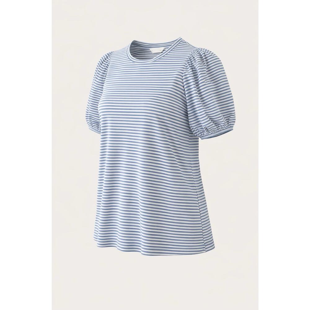 LC Lauren Conrad Women’s Blue White Striped Puff Sleeve Top Size L - Picture 3 of 8